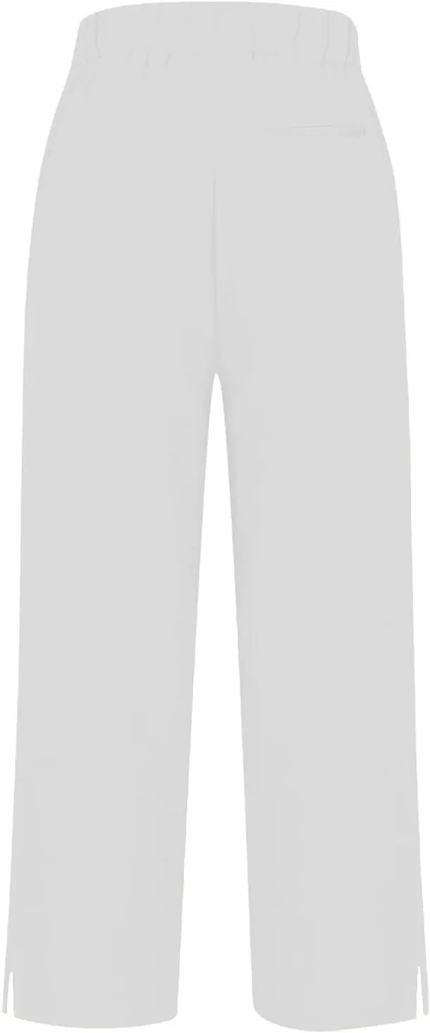 Cropped Linen Pants for Women Summer Elastic Waist Straight Leg Split Bottom Trousers Casual Beach Pants with Pockets