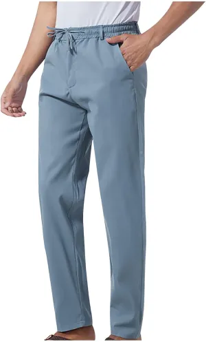 Ctreela Summer Fall Chino Pants Men Casual Drawstring Elastic Waist Daily Pants Lightweight Thin Slim-Fit Slacks Trousers