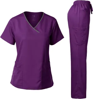 Dagacci Medical Uniform Women's Scrub Set Stretch Contrast Binding Top and Pants