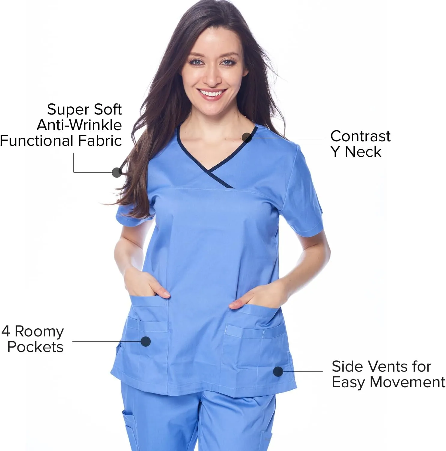 Dagacci Medical Uniform Women's Scrub Set Stretch Contrast Binding Top and Pants