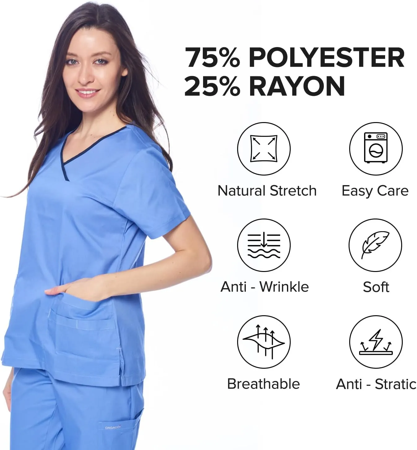Dagacci Medical Uniform Women's Scrub Set Stretch Contrast Binding Top and Pants