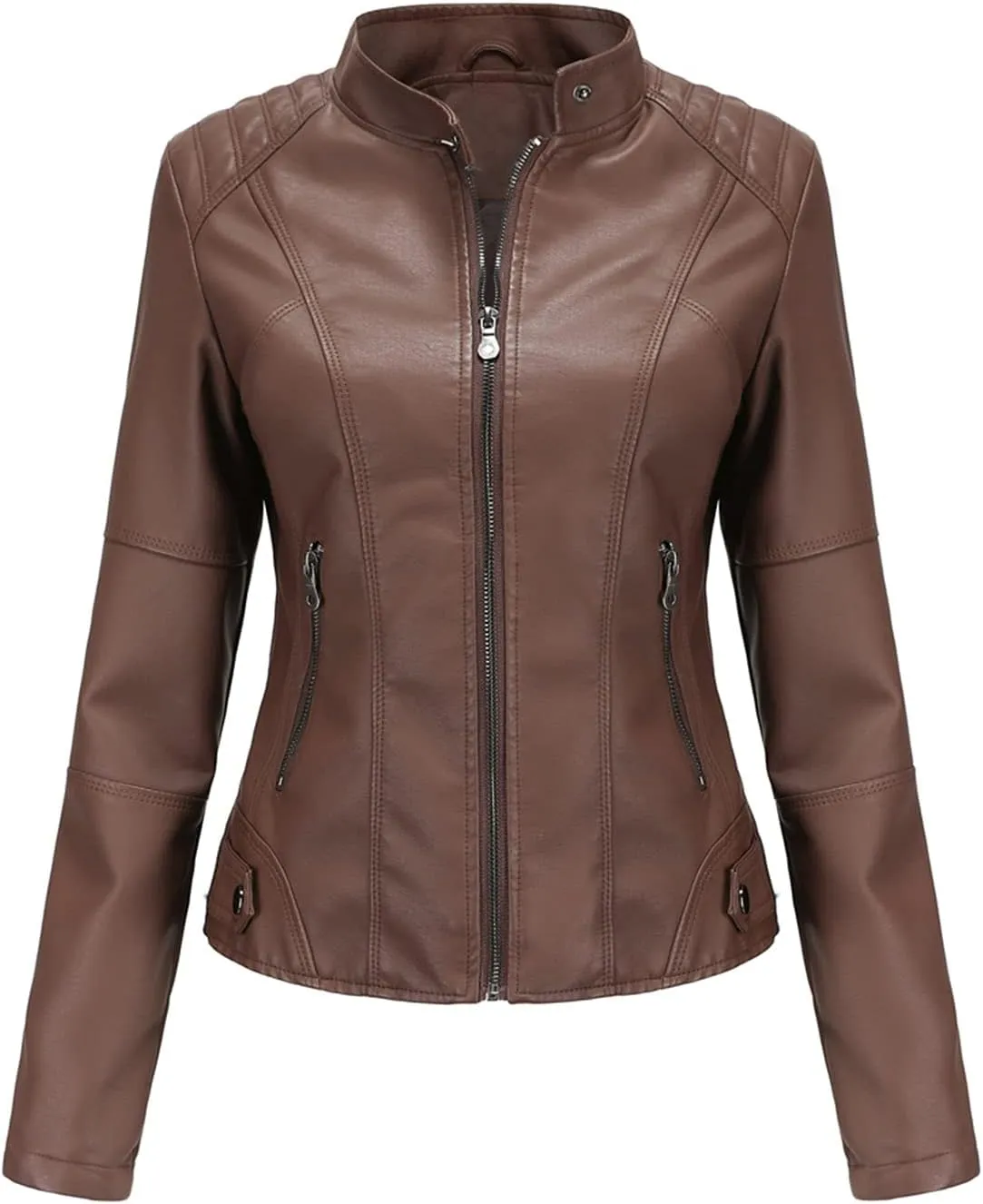 DEAR MODEL Faux Leather Jacket Women Bomber Jacket Women's Belted Motorcycle Jacket