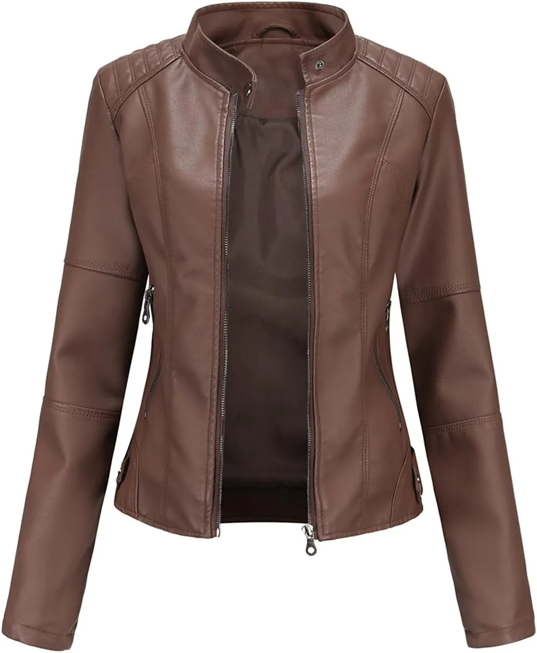 DEAR MODEL Faux Leather Jacket Women Bomber Jacket Women's Belted Motorcycle Jacket