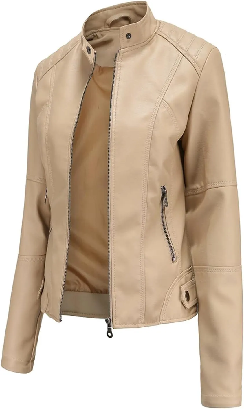 DEAR MODEL Faux Leather Jacket Women Bomber Jacket Women's Belted Motorcycle Jacket
