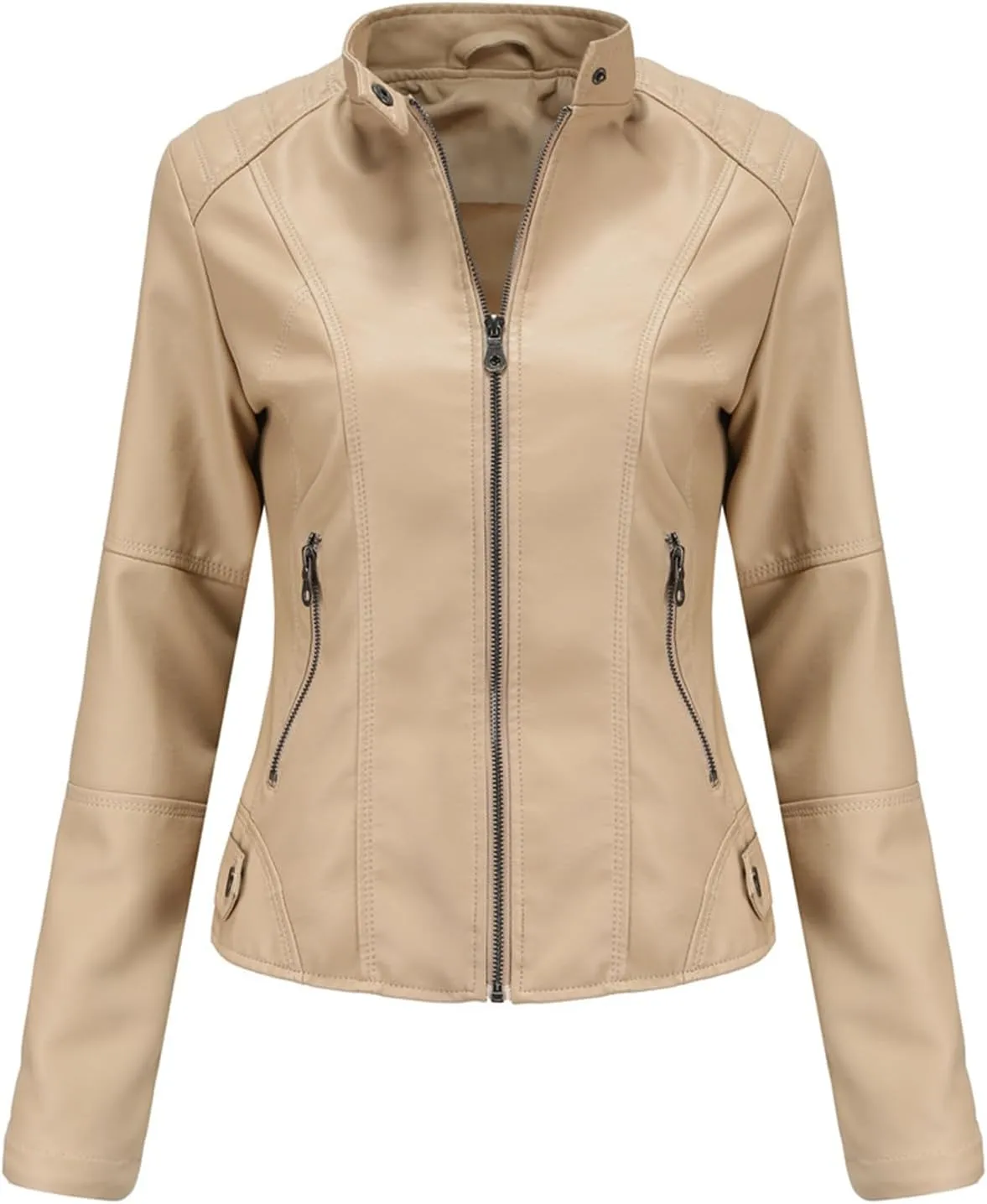 DEAR MODEL Faux Leather Jacket Women Bomber Jacket Women's Belted Motorcycle Jacket