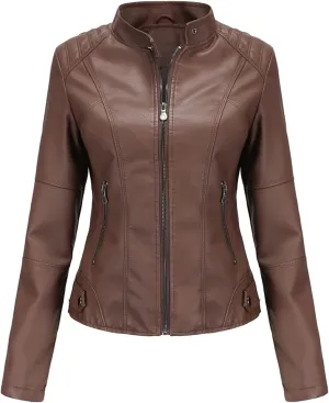 DEAR MODEL Faux Leather Jacket Women Bomber Jacket Women's Belted Motorcycle Jacket