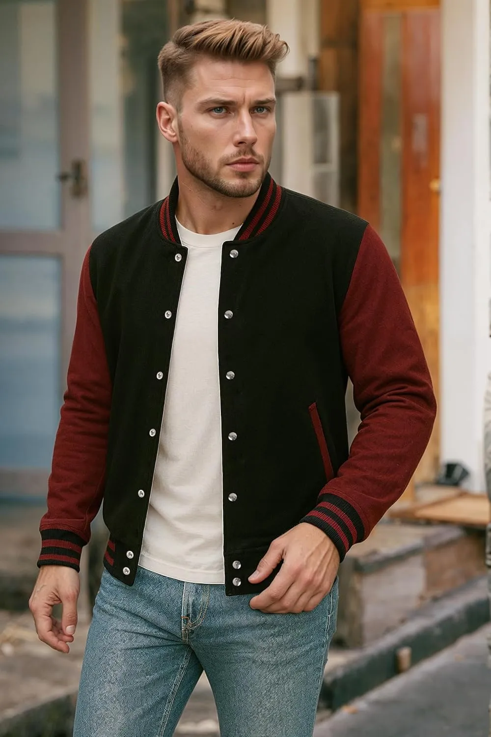 Decrum Varsity Jacket Men - High School Letterman Bomber Style Fleece Baseball Jackets For Men
