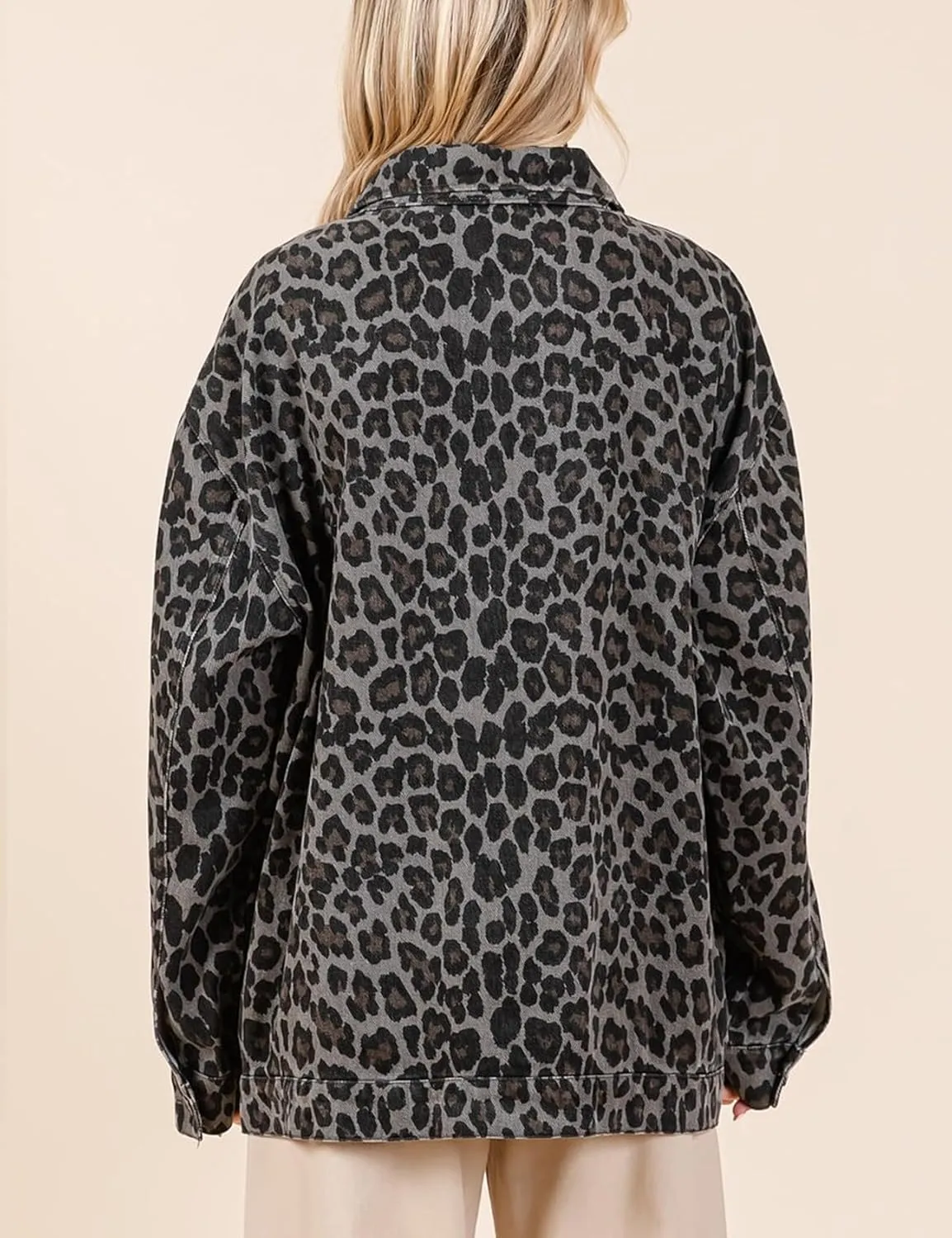 Denim Jacket for Women Leopard Print Jacket Cheetah Denim Bomber Jacket Retro Button-up Front Print Tops