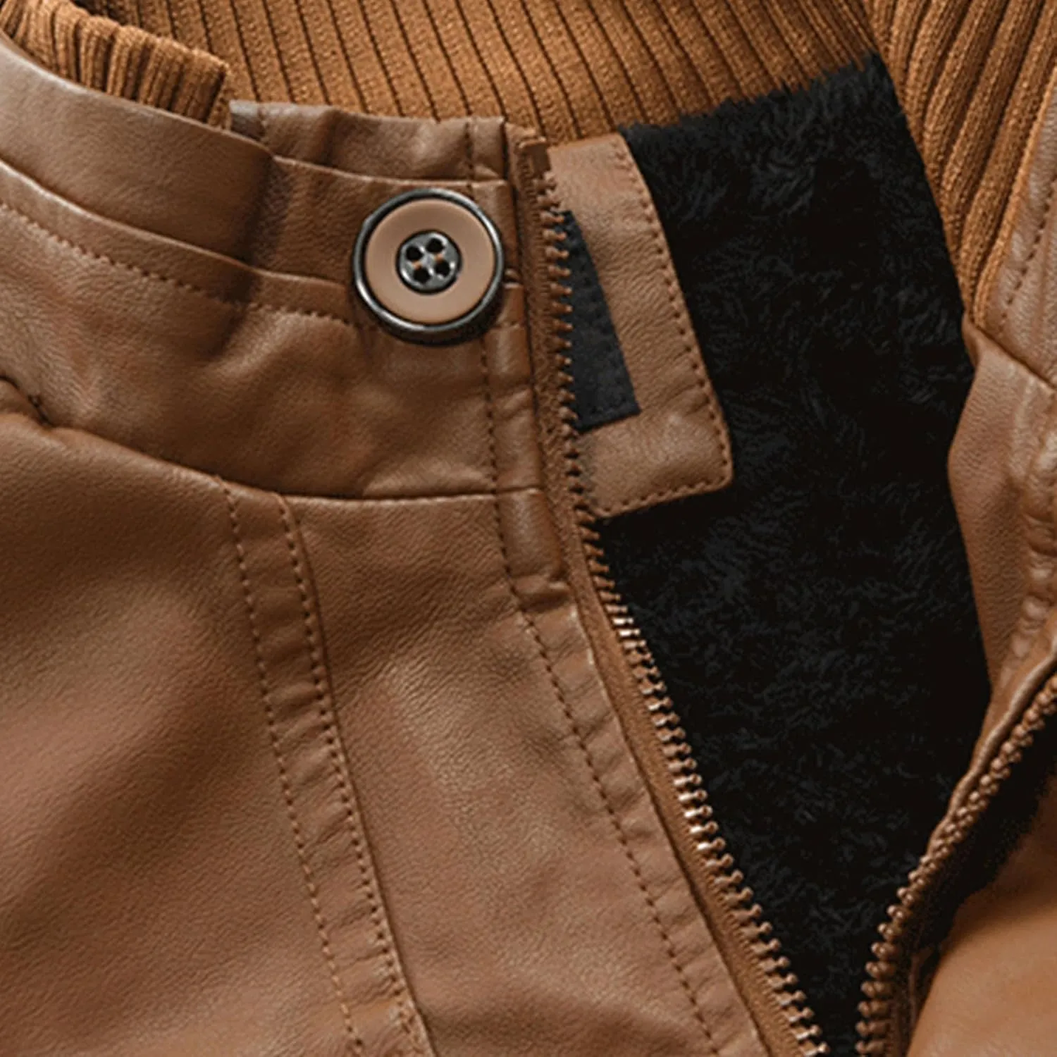 DGHM-JLMY Leather Coats For Men Fall Winter Style Long Leather Jacket Vintage Leisure Stand Collar Windbreaker Coat