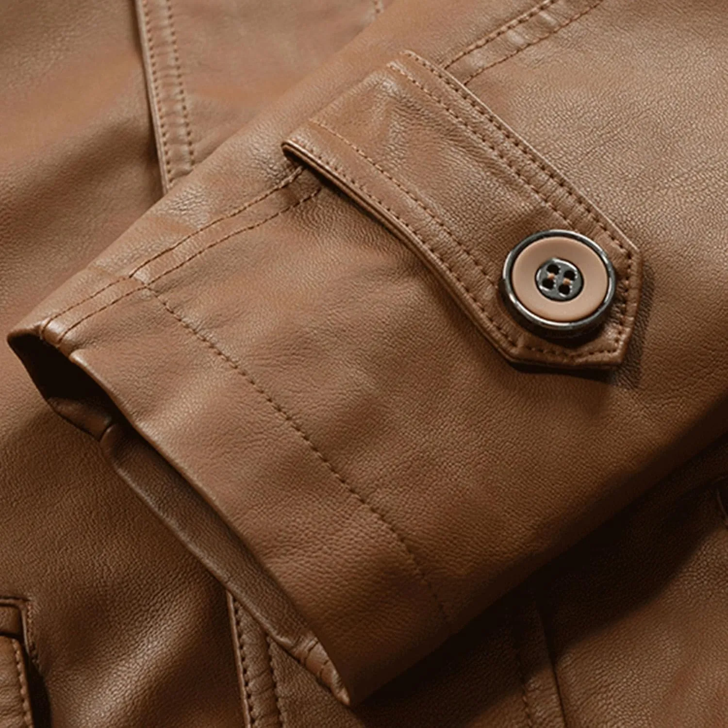 DGHM-JLMY Leather Coats For Men Fall Winter Style Long Leather Jacket Vintage Leisure Stand Collar Windbreaker Coat