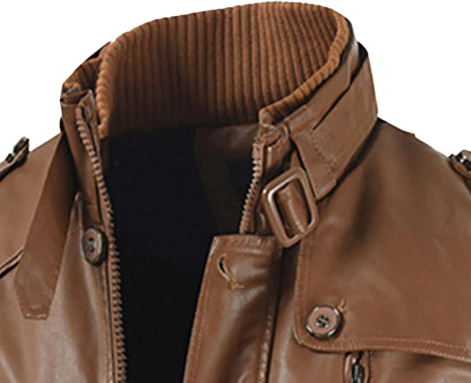 DGHM-JLMY Leather Coats For Men Fall Winter Style Long Leather Jacket Vintage Leisure Stand Collar Windbreaker Coat
