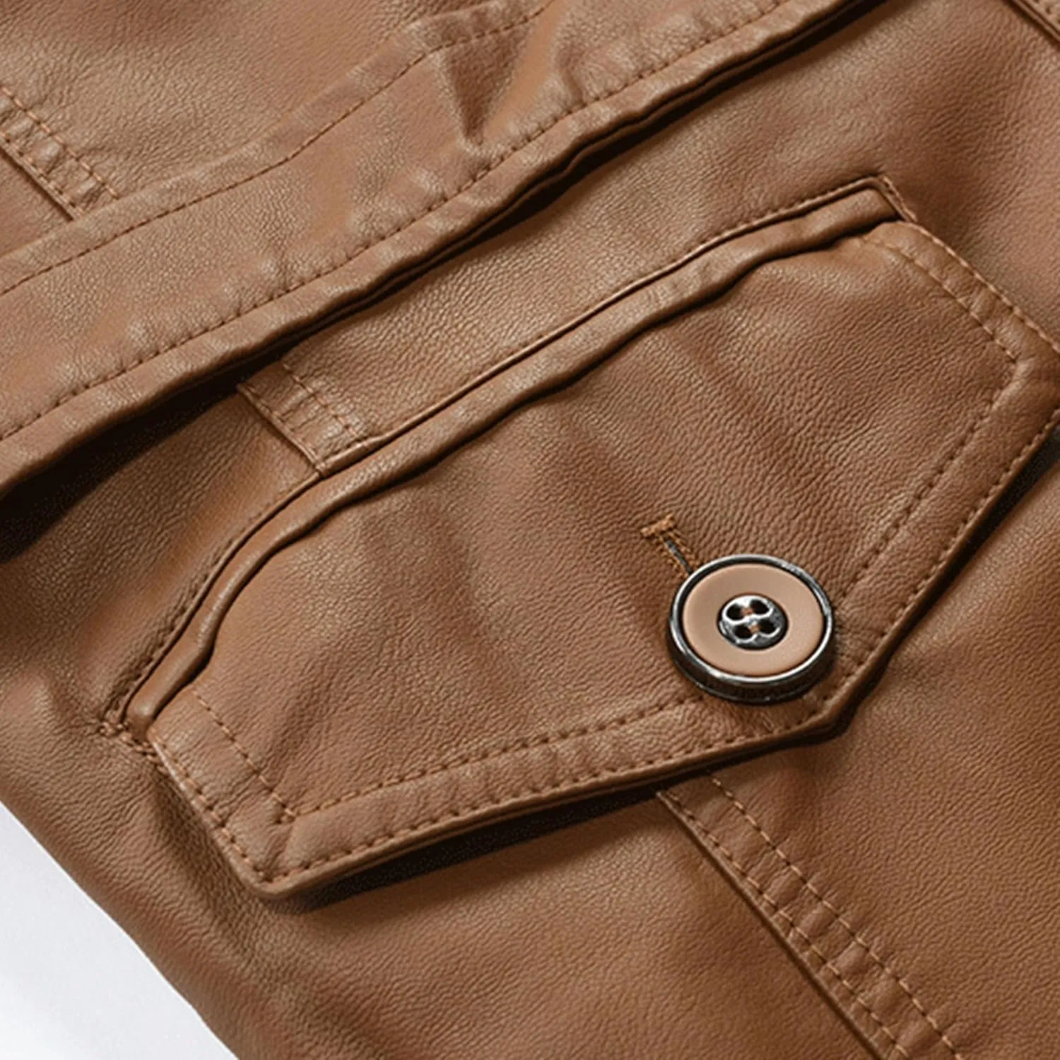 DGHM-JLMY Leather Coats For Men Fall Winter Style Long Leather Jacket Vintage Leisure Stand Collar Windbreaker Coat