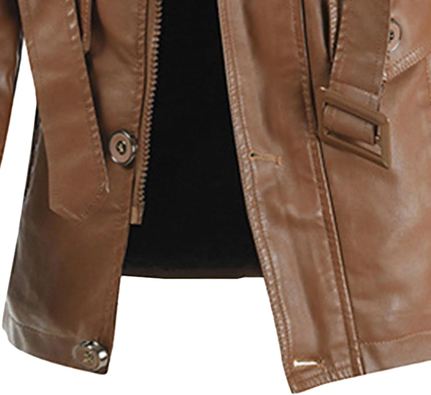 DGHM-JLMY Leather Coats For Men Fall Winter Style Long Leather Jacket Vintage Leisure Stand Collar Windbreaker Coat