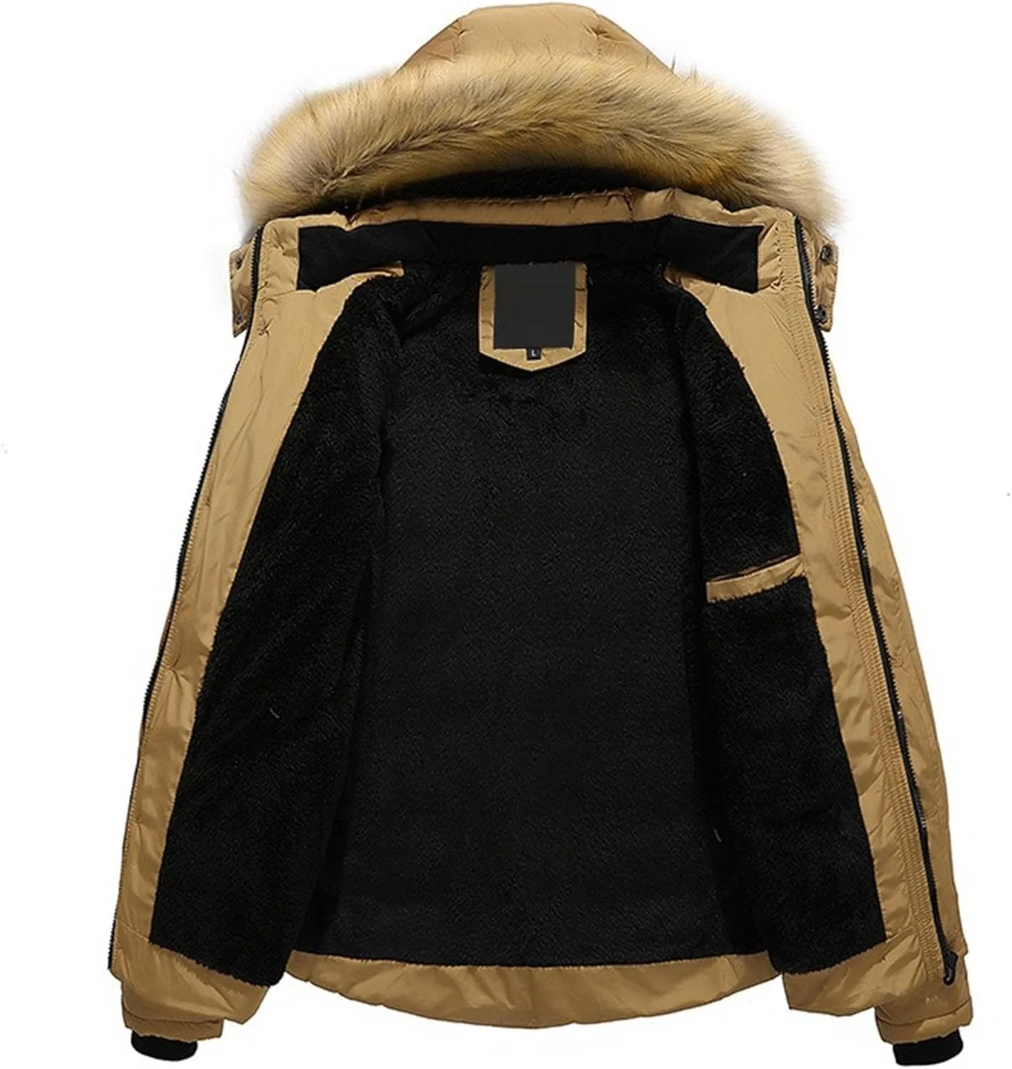 DGHM-JLMY Men's Cotton-Padded Jacket Coat Fur Collar Detachable Hooded Outerwear Casual Sherpa Fleece Lined Puffer Jackets