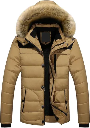 DGHM-JLMY Men's Cotton-Padded Jacket Coat Fur Collar Detachable Hooded Outerwear Casual Sherpa Fleece Lined Puffer Jackets