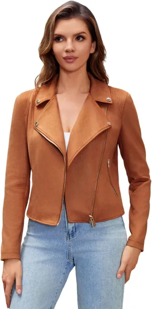 DIASHINY Faux Leather Jacket For Women Crop Short Cropped PU Slim Zip Up Moto Biker Coat Motorcycle Jackets