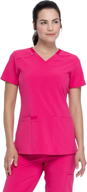 Dickies Scrub Set for Women V-Neck Top DK615 Natural Rise Tapered Leg Pull-On Pant DK005 with 360 Stretch Fabric, Hot Pink- XL Top/XL Pant