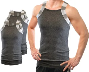 Different Touch 2 Pack Men Square Cut Two Tone Trim Tank Top