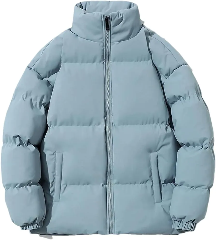 Disimlarl Men Outdoor Casual Parka Cotton-Padded Slim Warm Coat Zip Up Stand Collar Street Jacket