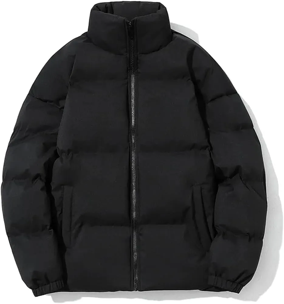 Disimlarl Men Outdoor Casual Parka Cotton-Padded Slim Warm Coat Zip Up Stand Collar Street Jacket