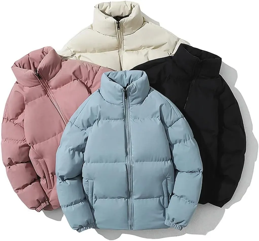 Disimlarl Men Outdoor Casual Parka Cotton-Padded Slim Warm Coat Zip Up Stand Collar Street Jacket