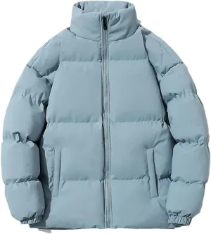 Disimlarl Men Outdoor Casual Parka Cotton-Padded Slim Warm Coat Zip Up Stand Collar Street Jacket