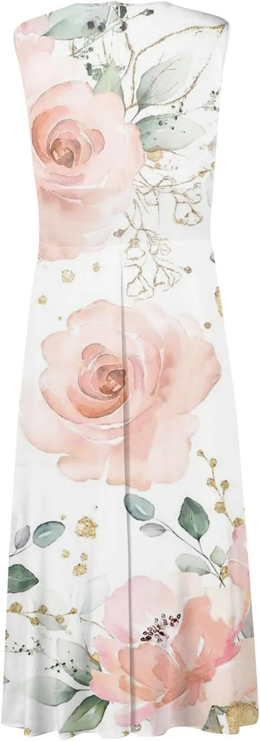 Dresses for Women 2024 Elegant Flowy Sundresses Wrap V Neck Floral Print Beach Dress Cap Sleeve Comfy Long Dresses