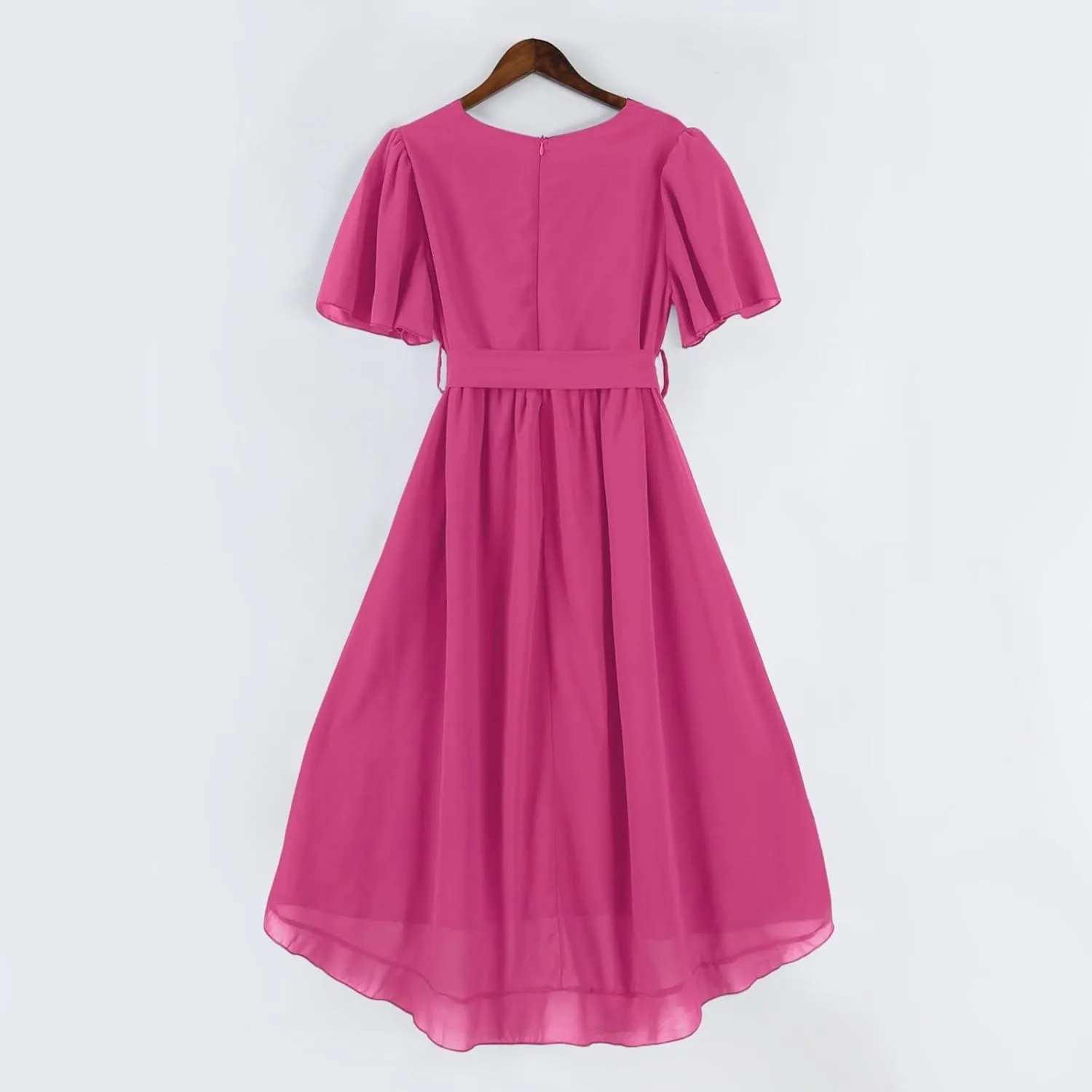 Dresses for Women 2025 Summer Print V-Neck Empire Waist Chiffon A-Line Dress Belted Elegant Flowy Dresses