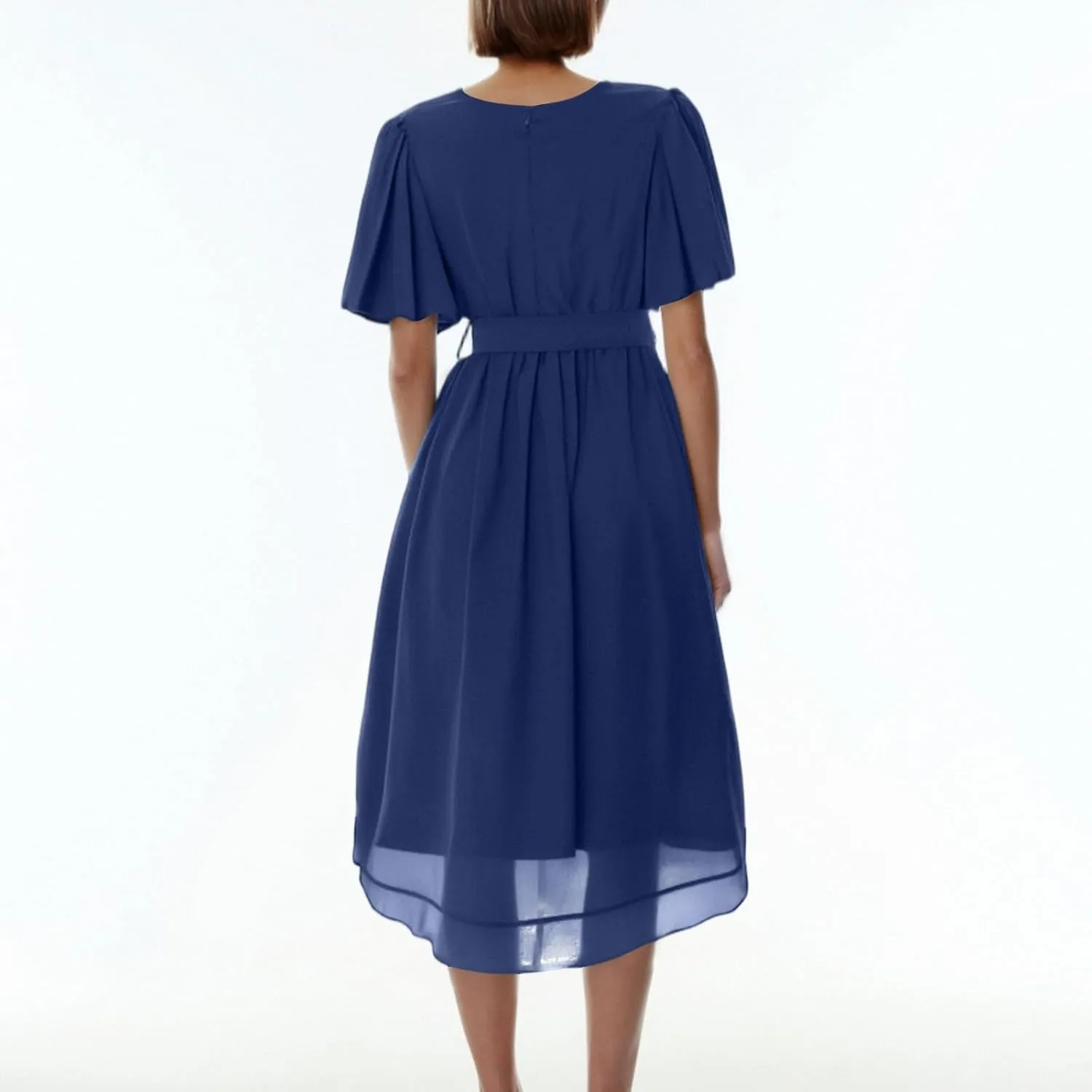 Dresses for Women 2025 Summer Print V-Neck Empire Waist Chiffon A-Line Dress Belted Elegant Flowy Dresses