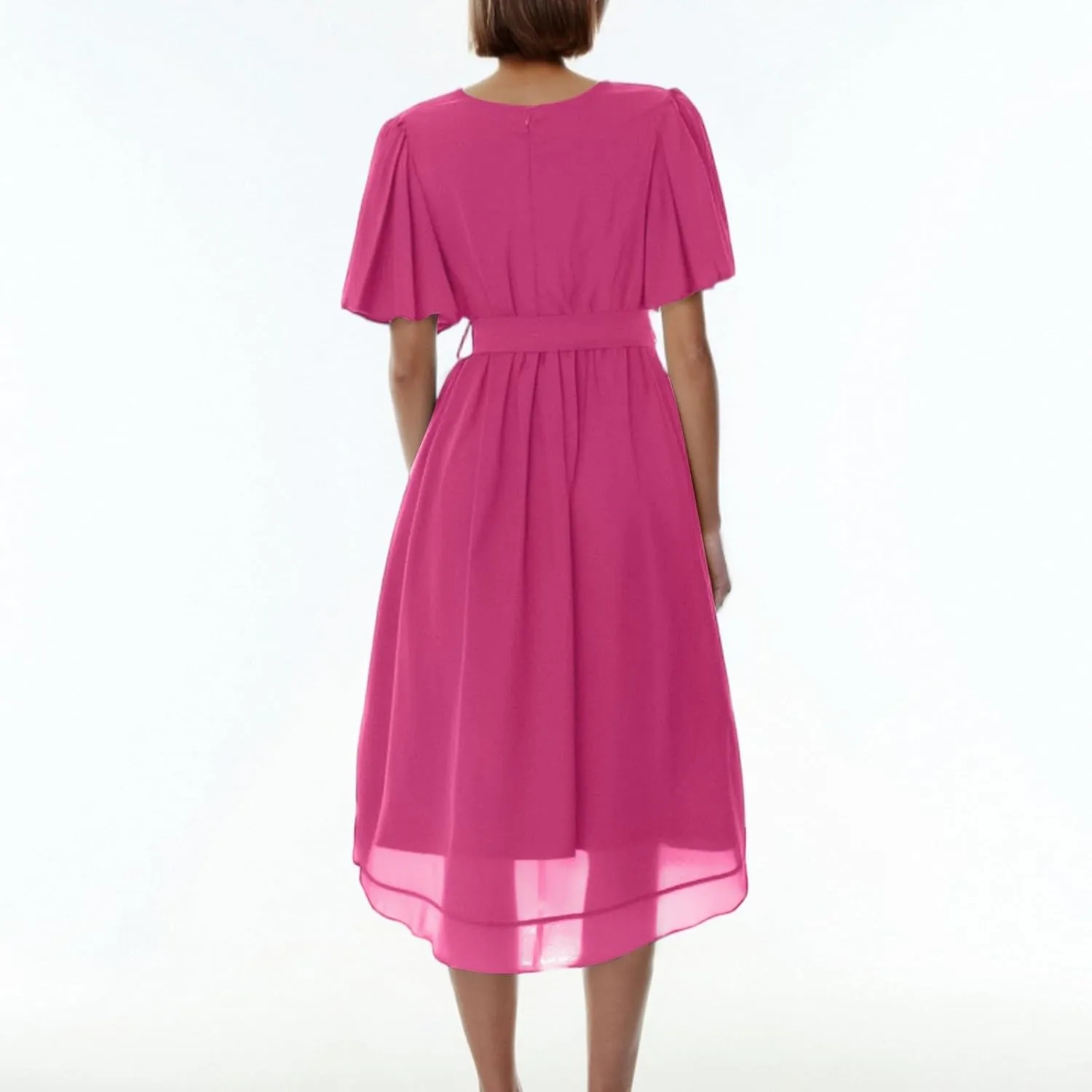 Dresses for Women 2025 Summer Print V-Neck Empire Waist Chiffon A-Line Dress Belted Elegant Flowy Dresses
