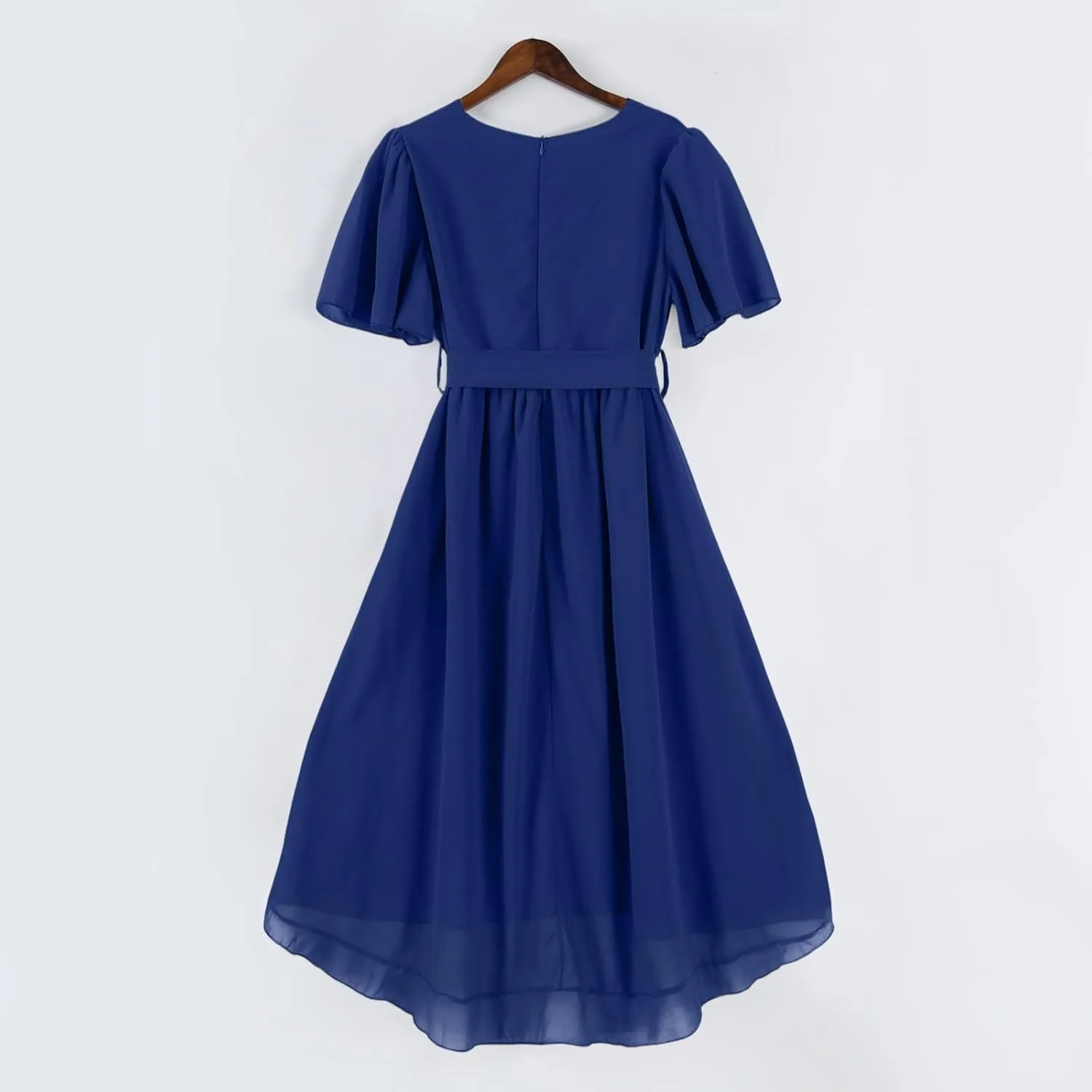 Dresses for Women 2025 Summer Print V-Neck Empire Waist Chiffon A-Line Dress Belted Elegant Flowy Dresses