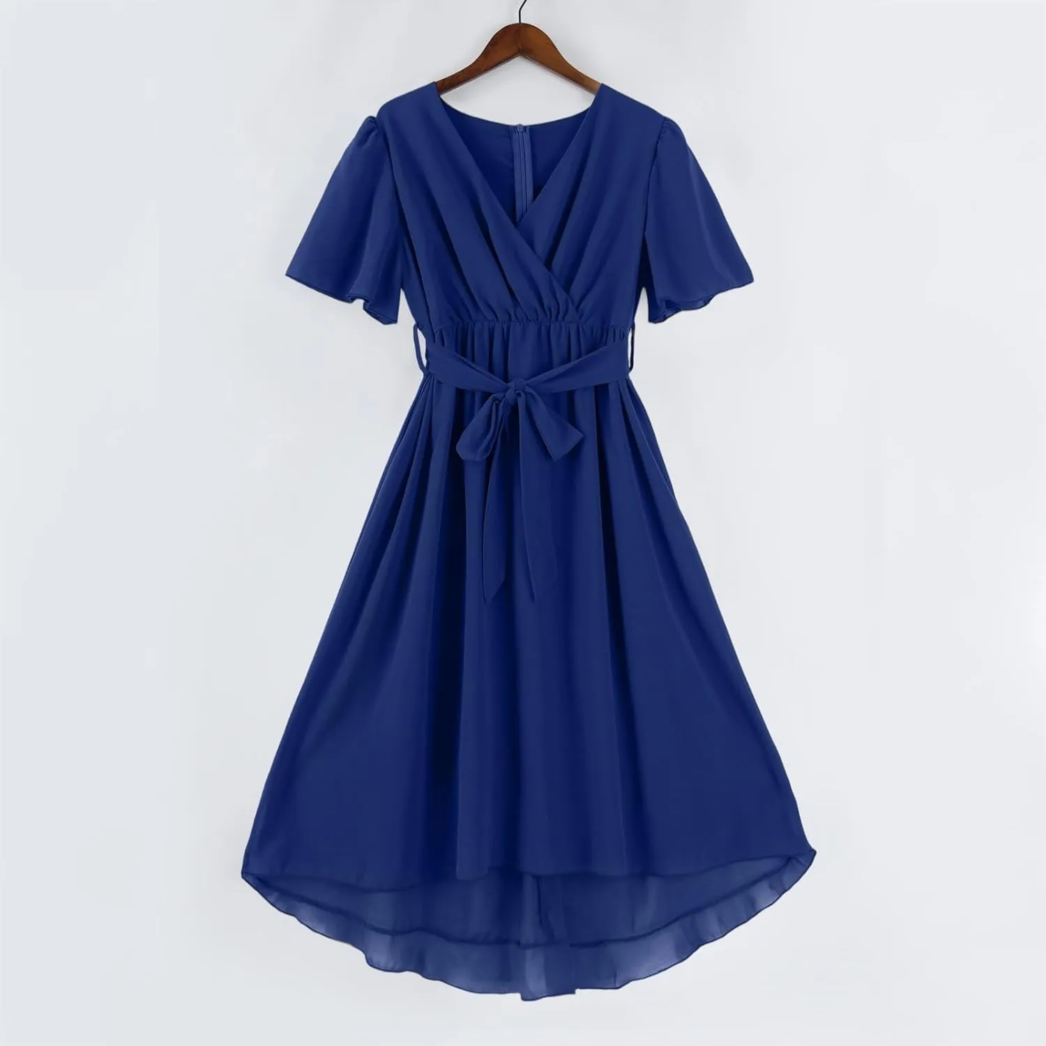 Dresses for Women 2025 Summer Print V-Neck Empire Waist Chiffon A-Line Dress Belted Elegant Flowy Dresses