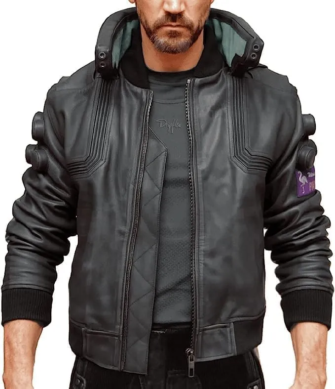 Dusky Black Cyber Cosplay Samurai Gaming Punk Motorcycle Bomber Real Leather Jacket