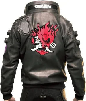 Dusky Black Cyber Cosplay Samurai Gaming Punk Motorcycle Bomber Real Leather Jacket
