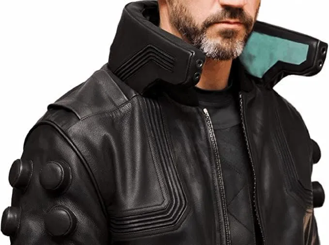 Dusky Black Cyber Cosplay Samurai Gaming Punk Motorcycle Bomber Real Leather Jacket