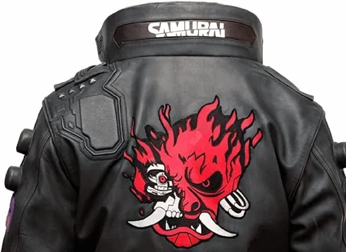 Dusky Black Cyber Cosplay Samurai Gaming Punk Motorcycle Bomber Real Leather Jacket