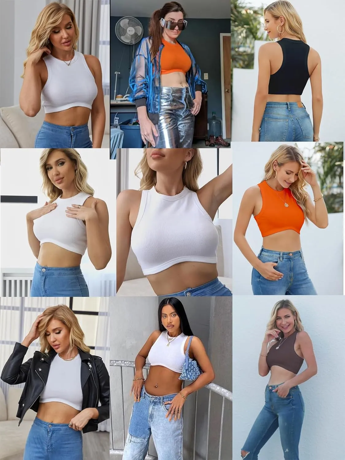 Dwnval Sexy Sleeveless Crewneck Tank Top Ribbed Knitted Crop Tops for Women