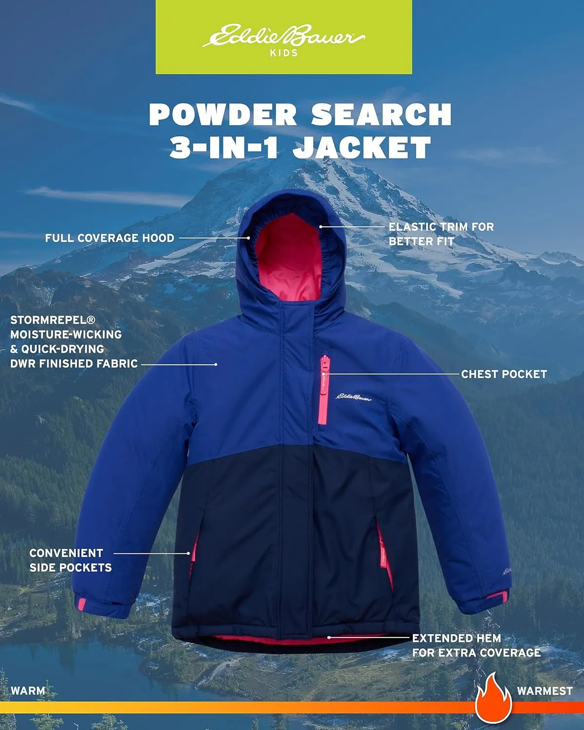 Eddie Bauer Kids' Ski Jacket - Waterproof 3 in 1 Insulated Coat with Removable Shell Jacket for Boys and Girls (3-16)