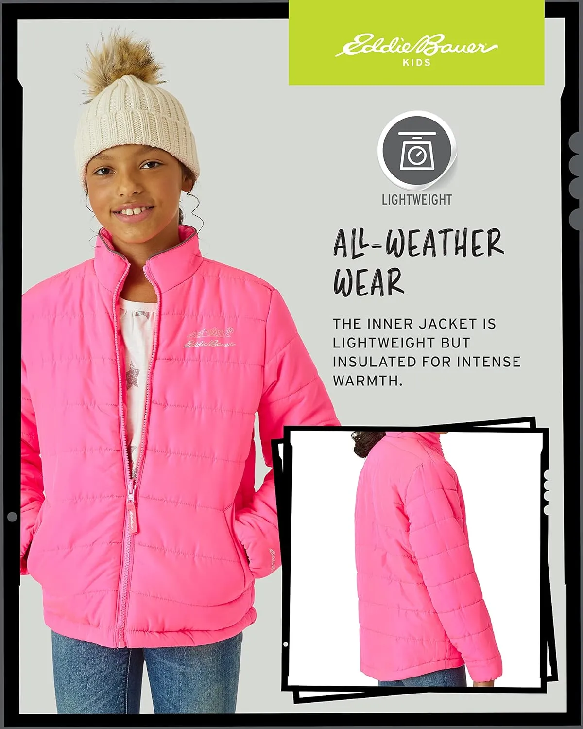 Eddie Bauer Kids' Ski Jacket - Waterproof 3 in 1 Insulated Coat with Removable Shell Jacket for Boys and Girls (3-16)