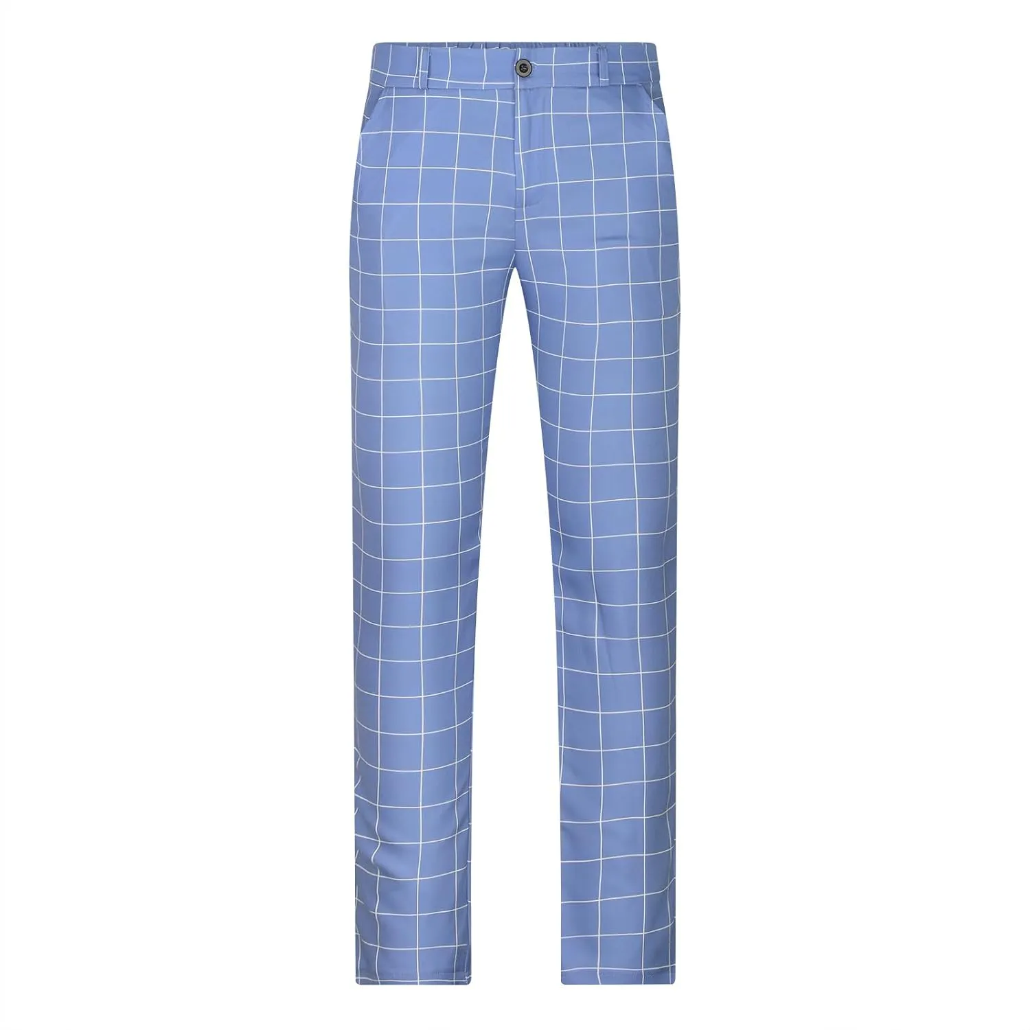 Fashion Plaid Printed Suit Trousers Men Slim Fit Button Zipper Dress Pants Casual Straight Leg Pants with Pockets