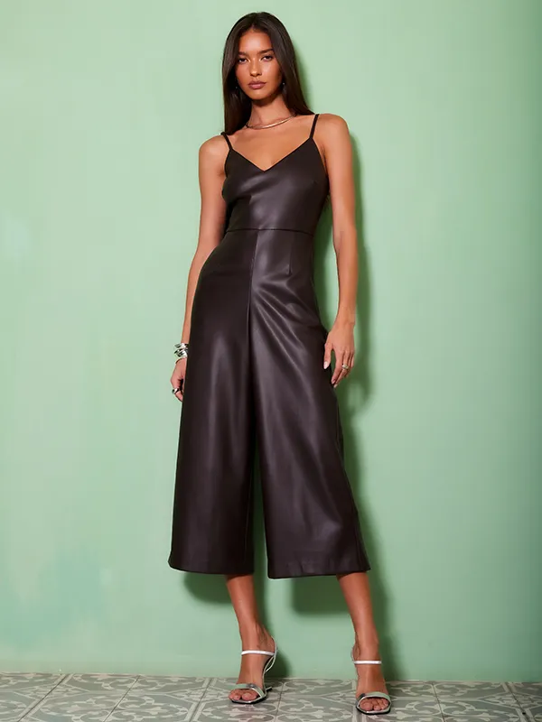 Faux Leather Cropped Jumpsuit