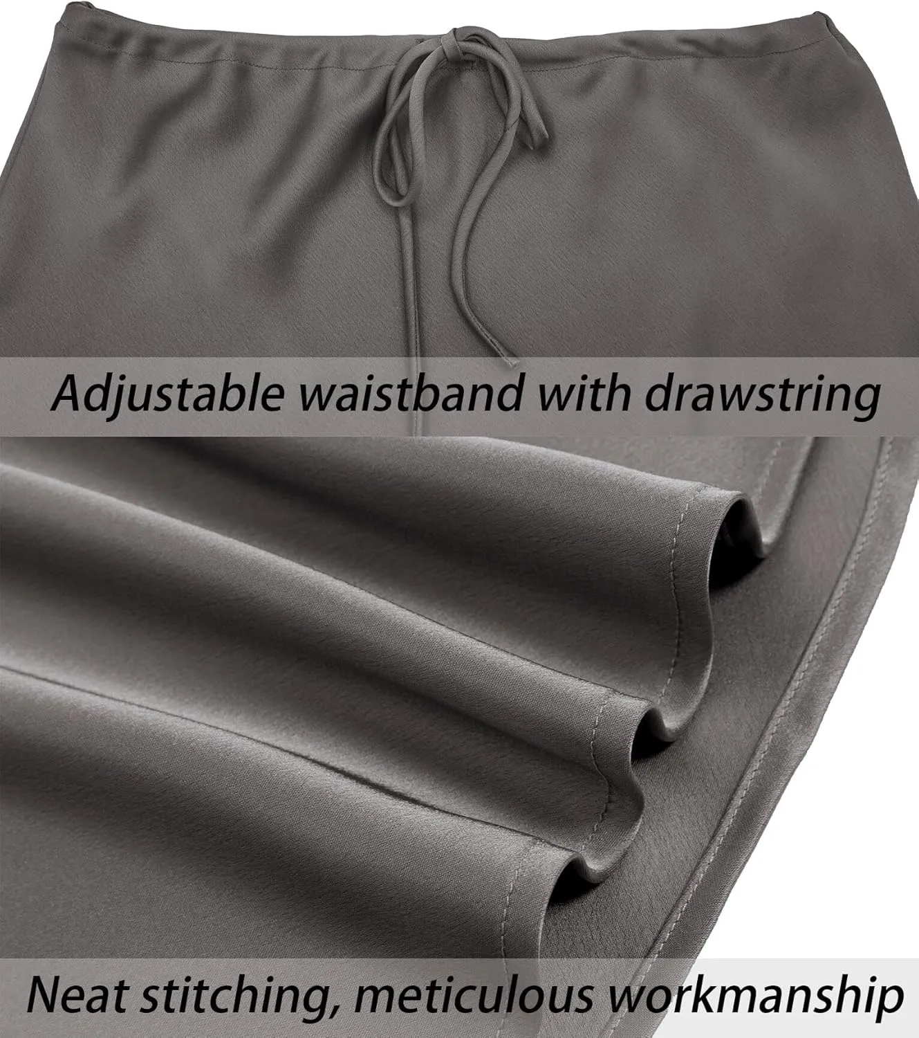 FEOYA Womens Satin Silky Maxi Skirt High Waist A Line Elegant Flowy Mermaid Hem Drawstring Wedding Party Club Spring Skirt