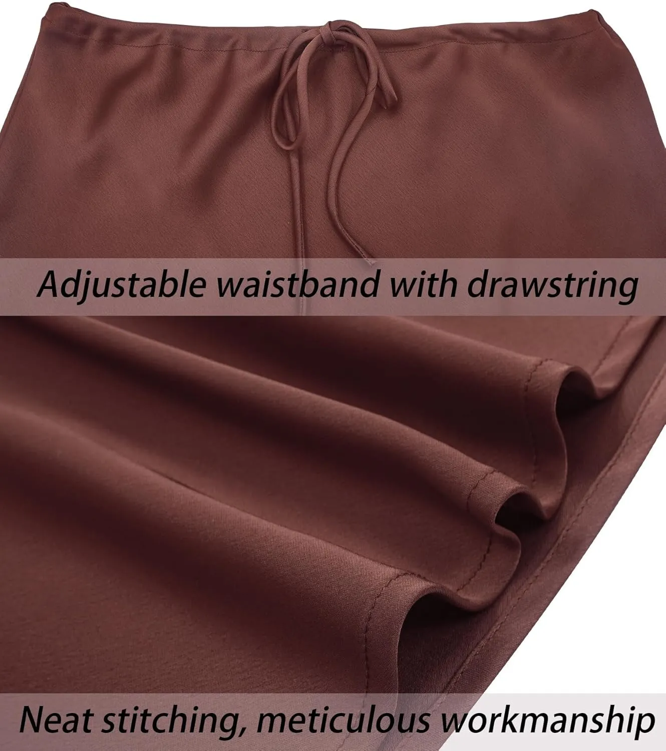 FEOYA Womens Satin Silky Maxi Skirt High Waist A Line Elegant Flowy Mermaid Hem Drawstring Wedding Party Club Spring Skirt