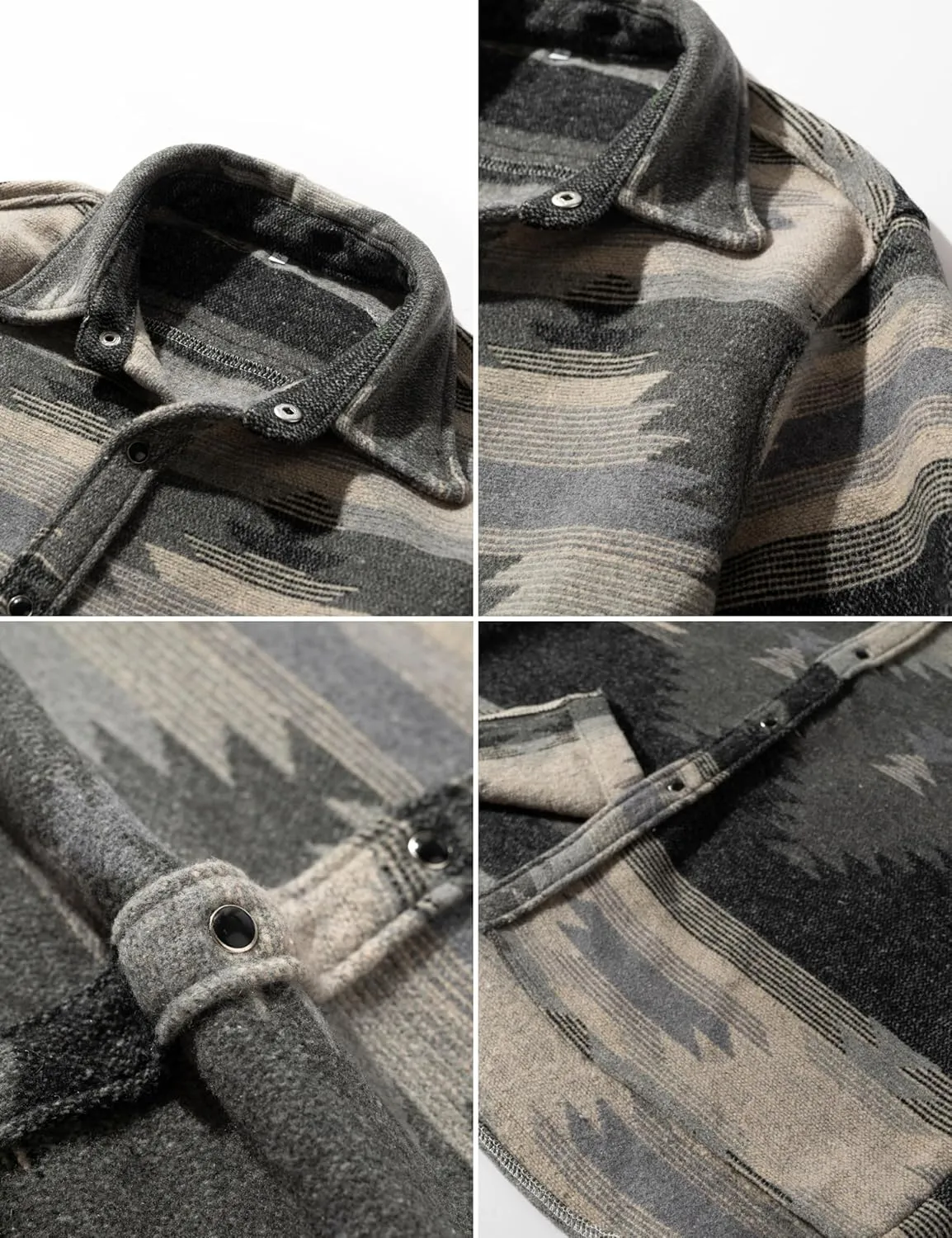 FindThy Mens Brushed Flannel Shirts Ethnic Aztec Print Button Up Lapel Tribal Shirt Jacket Shacket