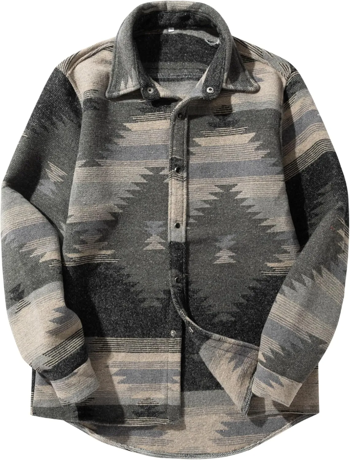 FindThy Mens Brushed Flannel Shirts Ethnic Aztec Print Button Up Lapel Tribal Shirt Jacket Shacket