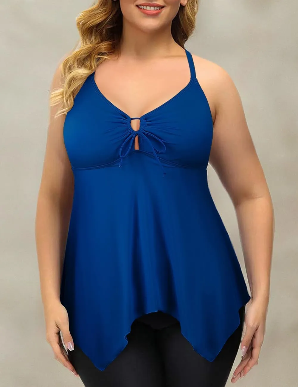 Firpearl Women's Tankini Swimsuits Modest Flowy Crossback Plus Size Bathing Suit Top