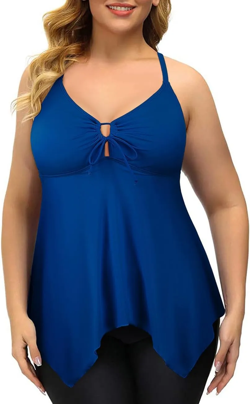 Firpearl Women's Tankini Swimsuits Modest Flowy Crossback Plus Size Bathing Suit Top