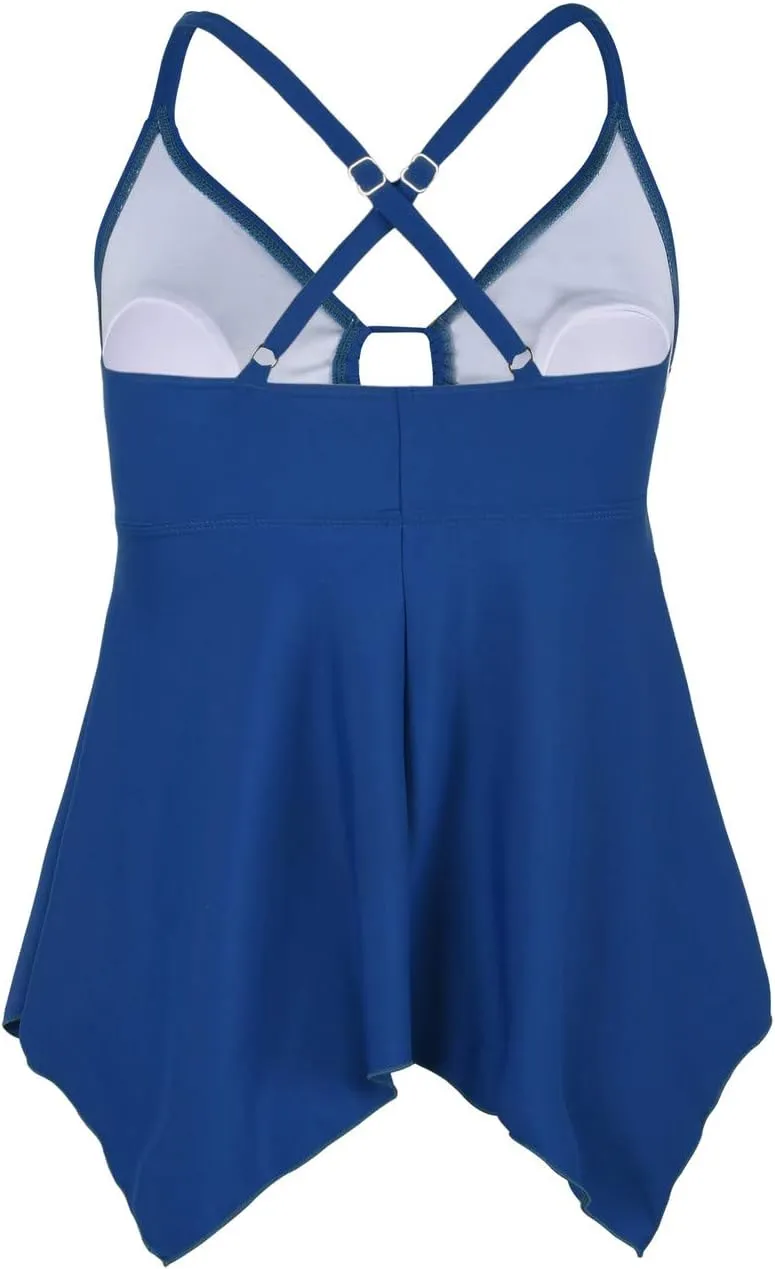 Firpearl Women's Tankini Swimsuits Modest Flowy Crossback Plus Size Bathing Suit Top