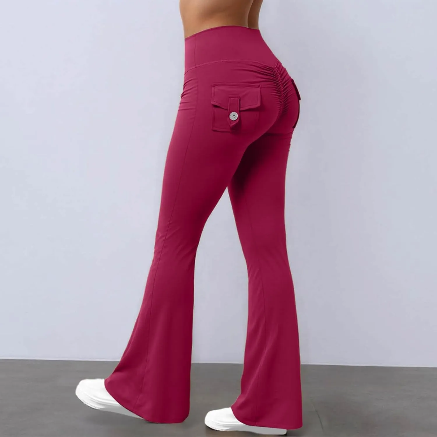 Flare Leggings for Women Scrunch Workout Gym Butt Lifting Gym Yoga Pants Sports Tights Tummy Control Trousers with Pocket