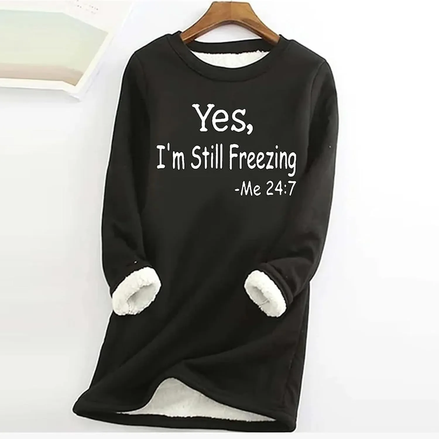 Fleece Sweatshirts for Women Sherpa Lined Casual Loose Funny Sayings Tee Pullover Solid Color Comfy Cute Underwear